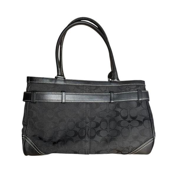 Coach Hampton Signature Black Jacquard Leather Trim Satchel Tote Bag Purse Y2K - Picture 2 of 13